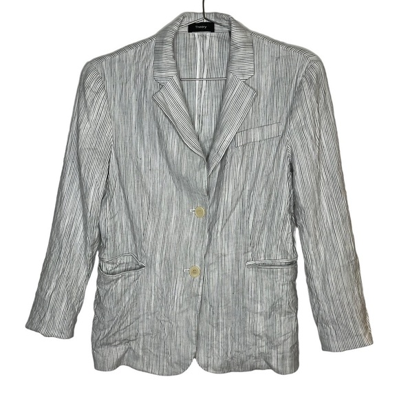 THEORY Linworth B Ikat Tierra Linen Blend Pinstripe Blazer Jacket - Picture 1 of 9